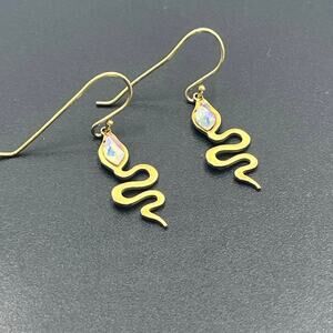 Dyadema Sterling Silver Vermeil Gold Plated Snake White AB Stone Dangle Earrings